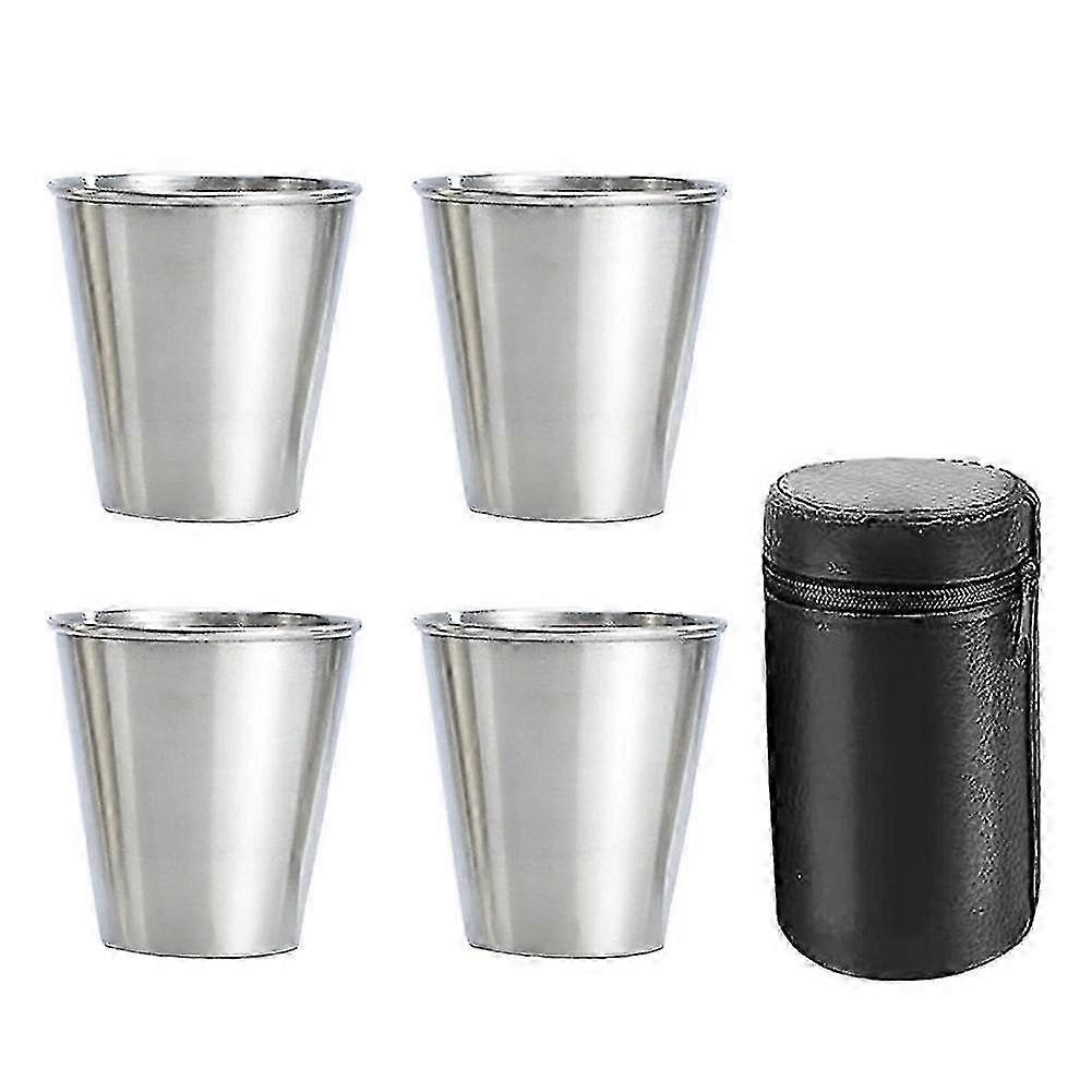 Stackable Set of 4 Stainless Steel Shot Glasses - for Hip Flask Lovers