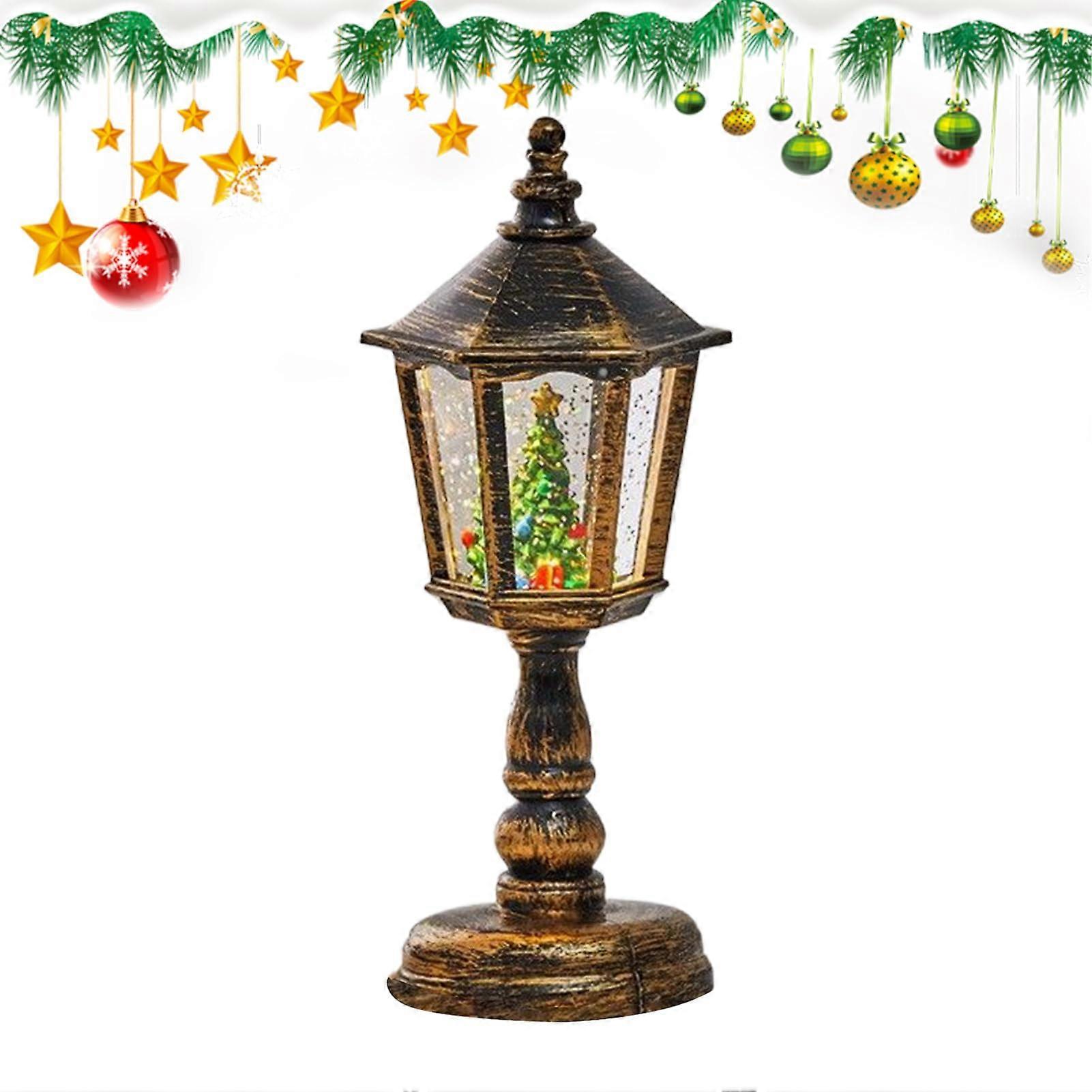 Christmas LED Snow Globe Lantern with Glitter Hexagonal Cone for Bedroom Balcony Nursery Dining Room