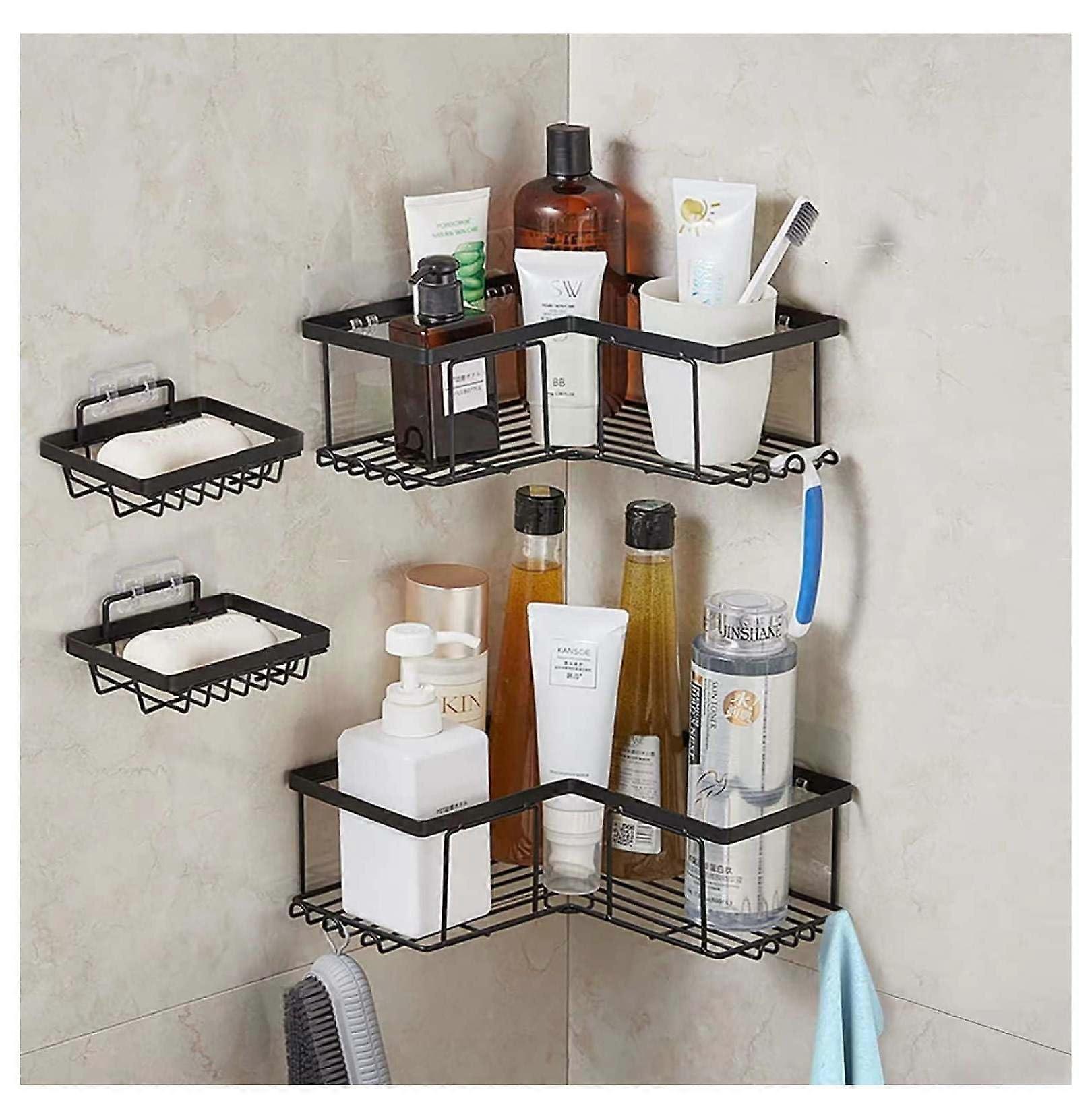 Corner Shower Caddy 4 Pack, Adhesive Rustproof Bathroom Shelves, Space Saving Storage Organizer