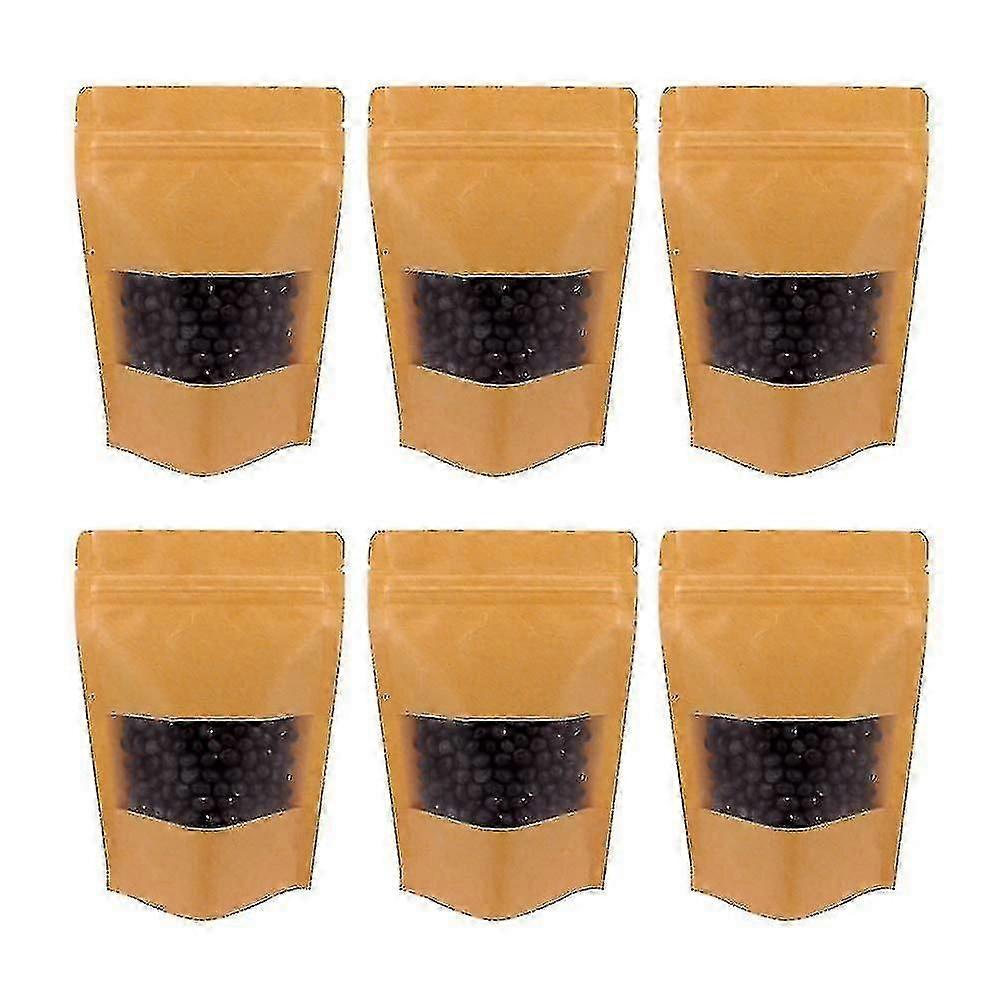 100pcs Kraft Zip Lock Stand Up Bags Pouches With Notch And Matte Window (10x15cm)