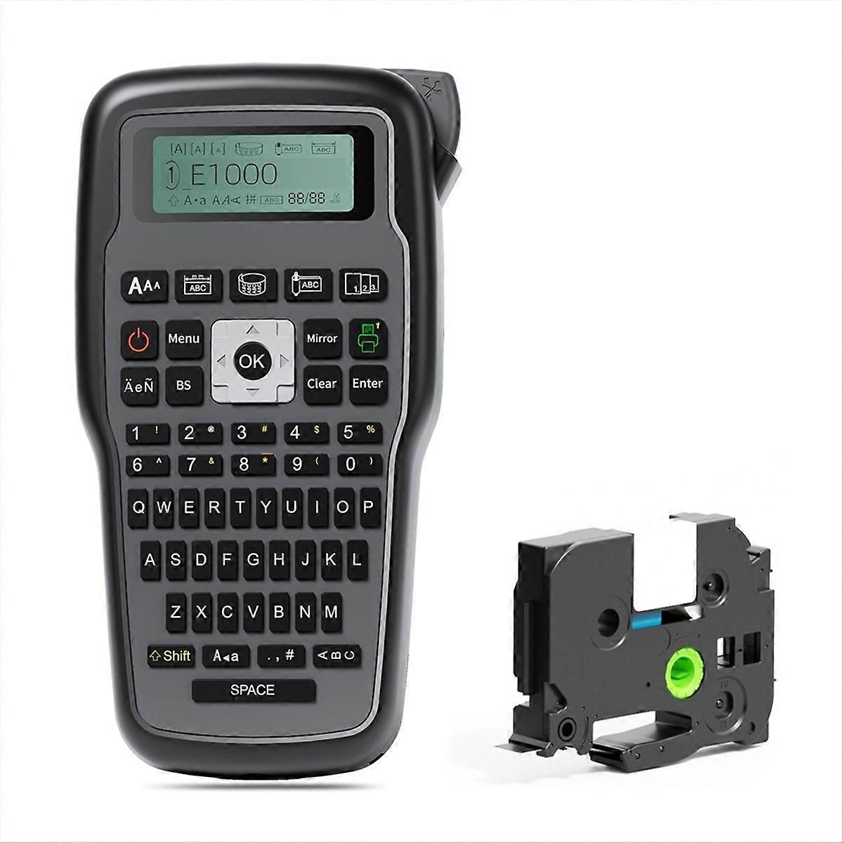 E1000 Label Maker Printer QWERTY Keyboard Symbols Industrial Printer Work with Heat Shrink Tubes Gray