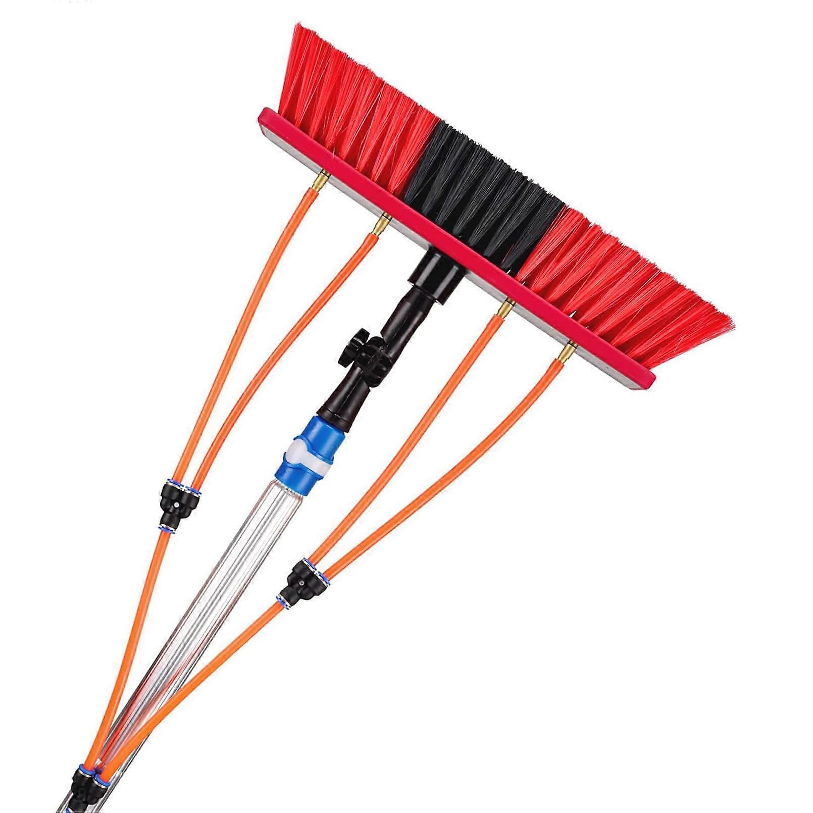 Window Cleaning Brush Kit with Adjustable Long Handle, 360° Rotating Head and Water Spray, 16.4ft