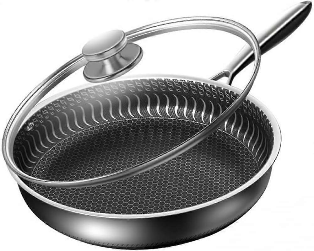10.2 Inch Nonstick Cast Iron Frying Pan with Glass Lid, Fast Heating and Even Heat Distribution