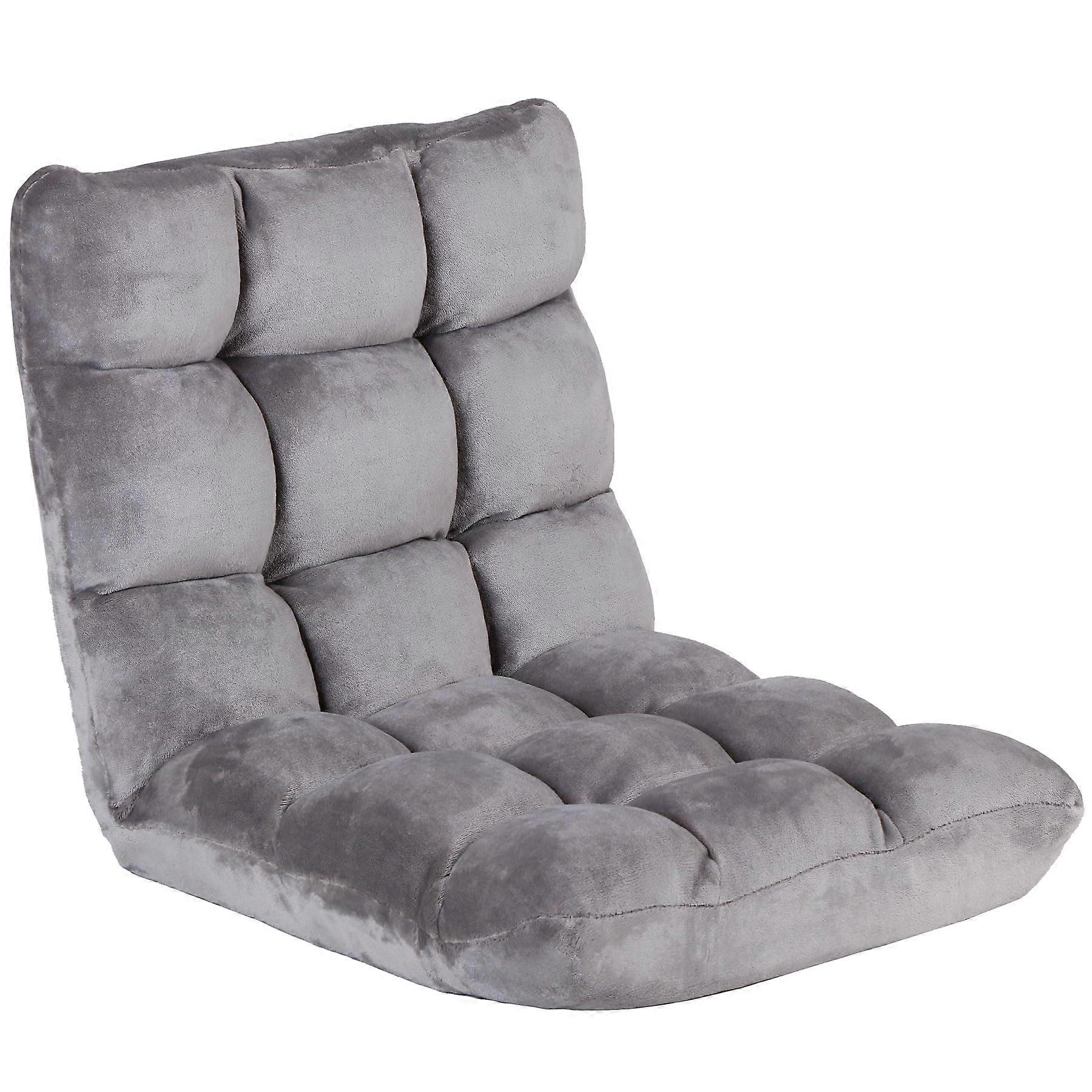 Floor Gaming Chair with 14Position Adjustable Backrest, Foldable Plush Cushion for Bedroom or Living Room, Grey