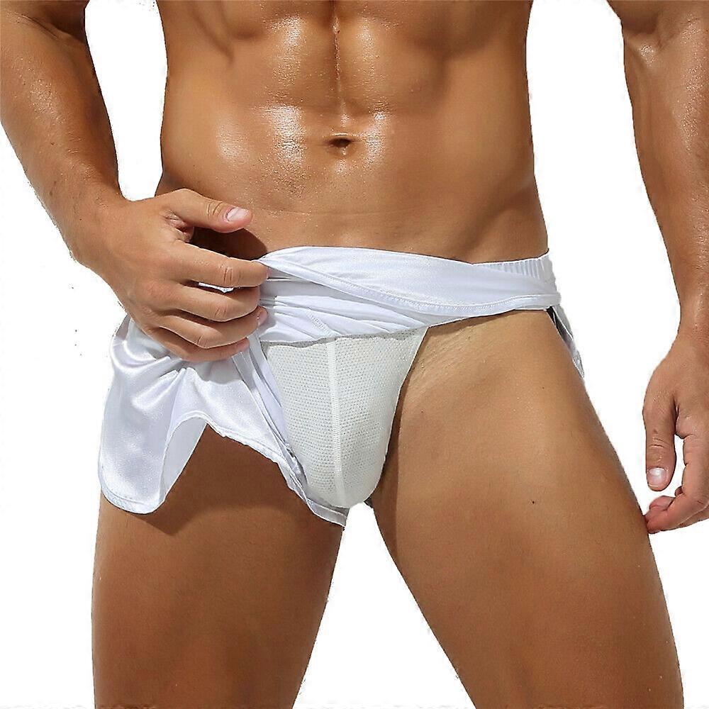 Lift Up Men's Running Shorts Front Pouch Rear Jockstrap Side Split Trunks Briefs