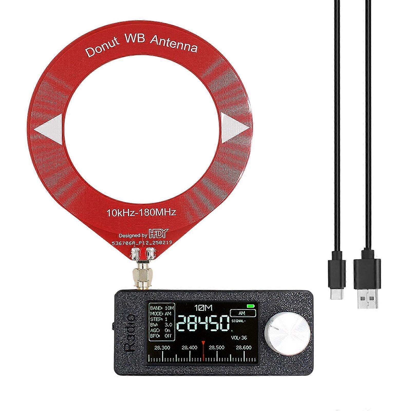 Portable AM FM Radio with Headphones, Rechargeable Type C Port, Loop Antenna, Black Red