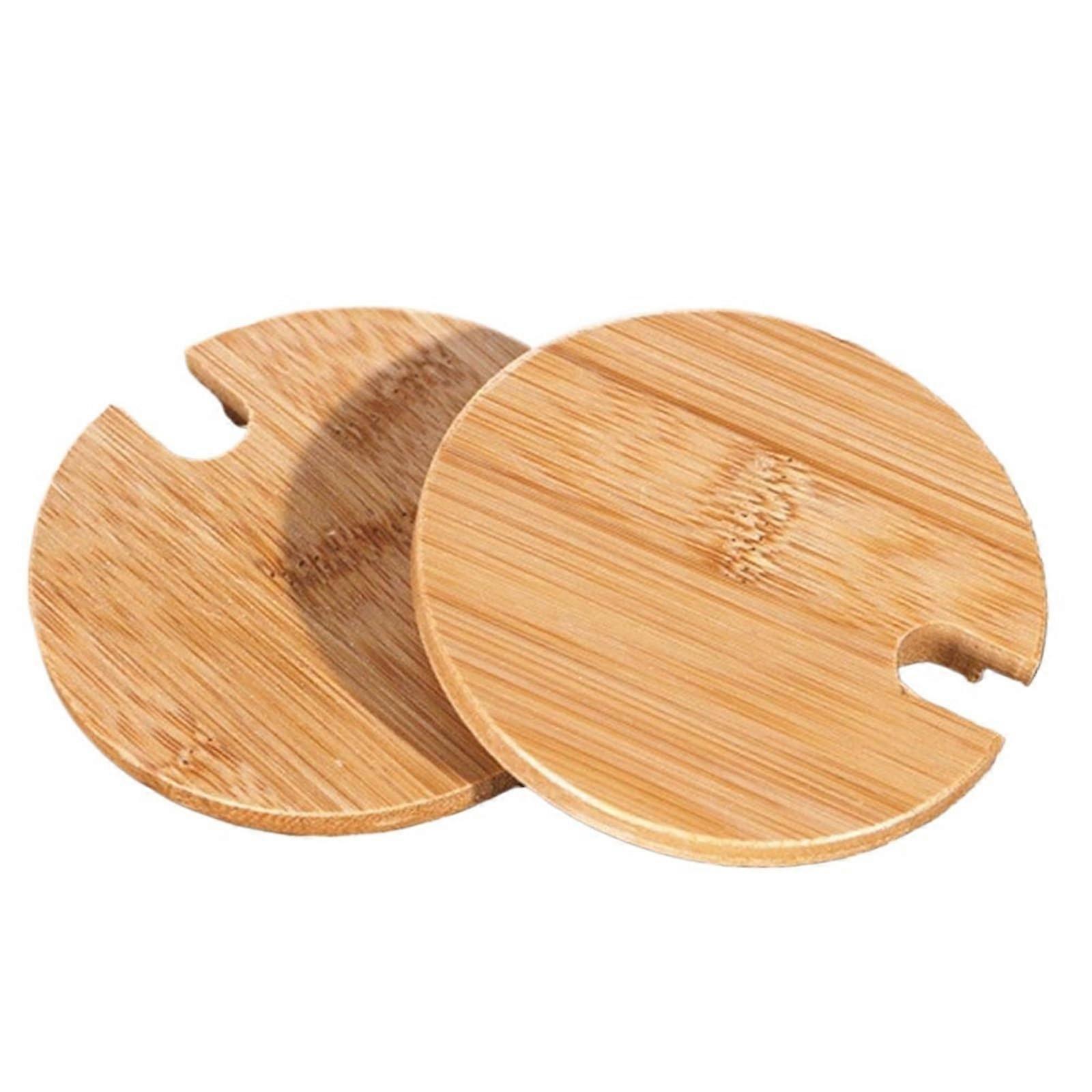 Bamboo Cup Lids 8pcs LeakProof Bamboo Jar Covers for Glass Cups with StrawFriendly Fit Medium