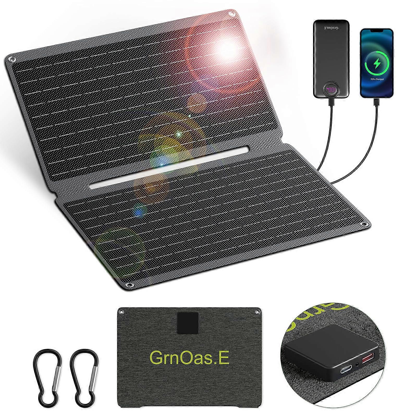 20W Portable Foldable Solar Charger with USB and TypeC, ETFE Monocrystalline, IP67 Waterproof for Camping