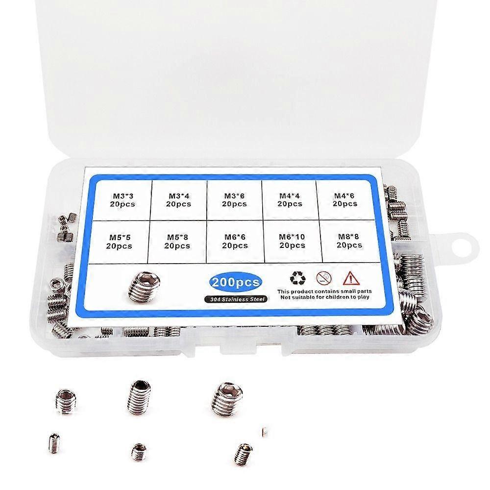 200pcs M3-M8 Allen Head Socket 10 Size Grub Screws Hex Grub Screw Assortment Kit  Faucet