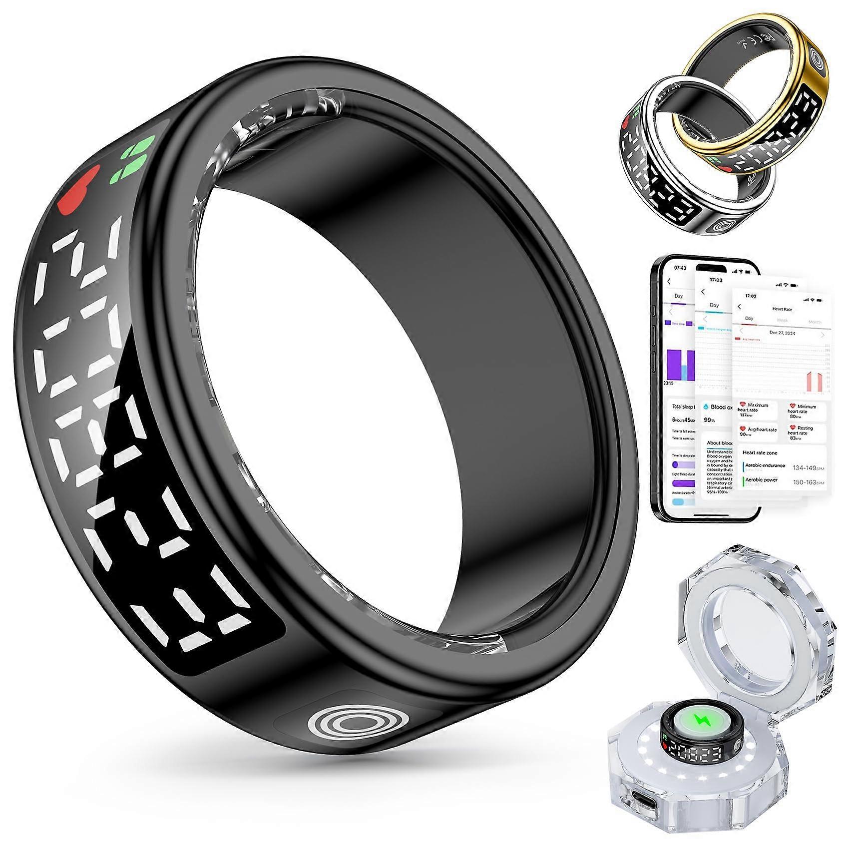 Smart Health Ring with Heart Rate and SpO2 Monitor, IP68 Waterproof Fitness Tracker for iOS Android