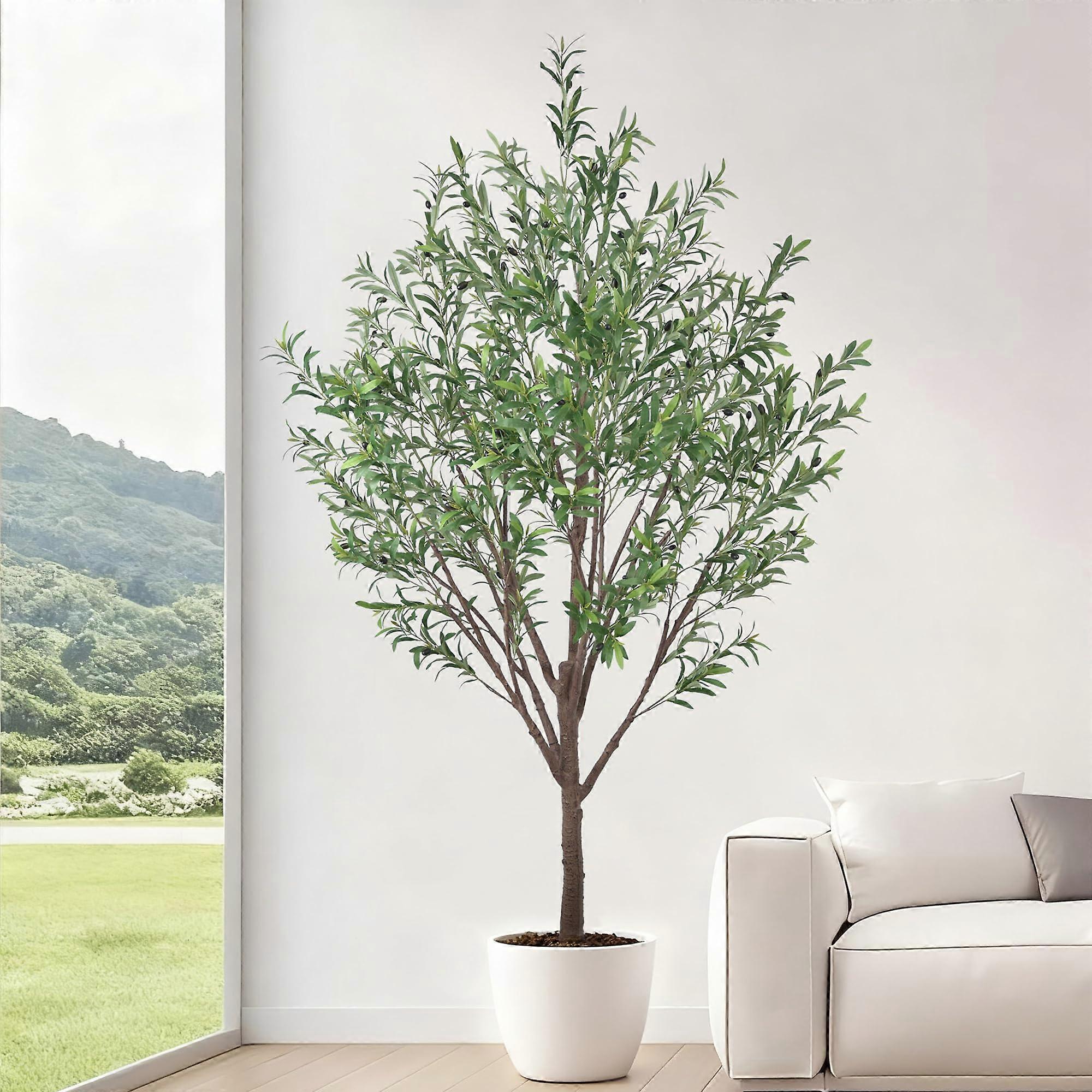 8ft Artificial Olive Tree with Pot, Realistic Silk Leaves, Tall Faux Olive Tree for Home and Office Decor