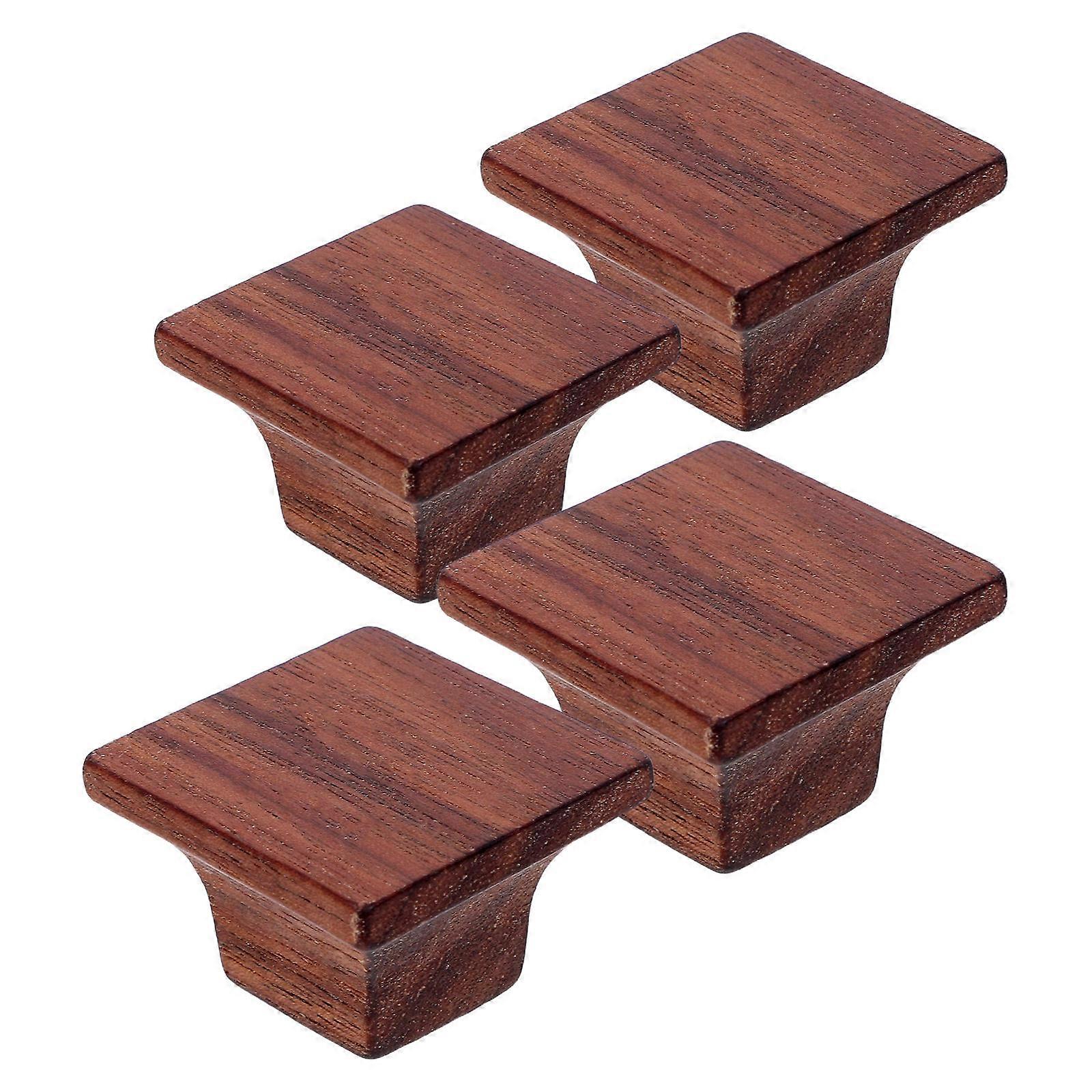Wooden Square Drawer Knobs Pulls Handles Coffee for Cabinet 4Pcs