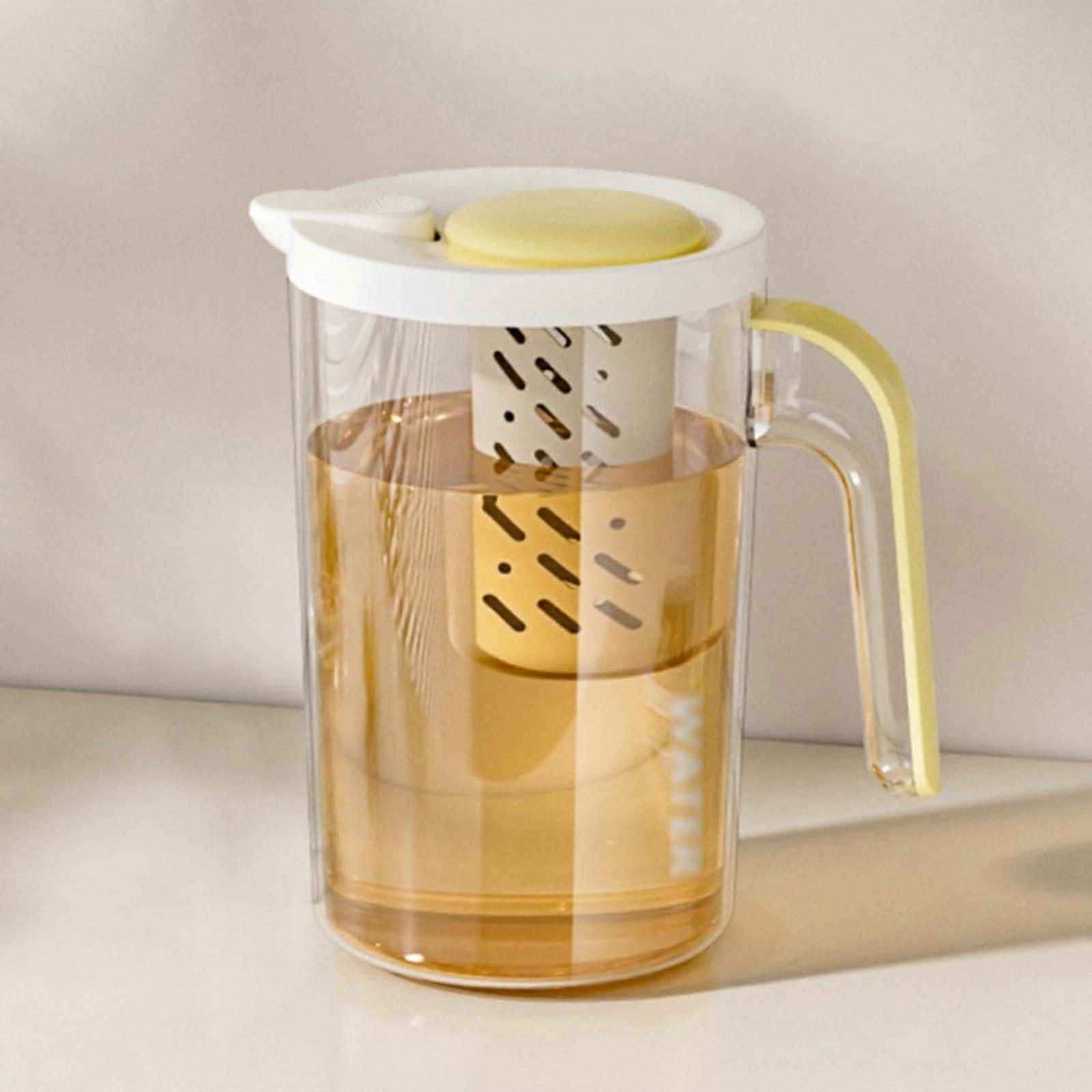 Iced Tea Pitcher with Lid and Removable Filter, 1.8L Plastic Water Pitcher for Fridge