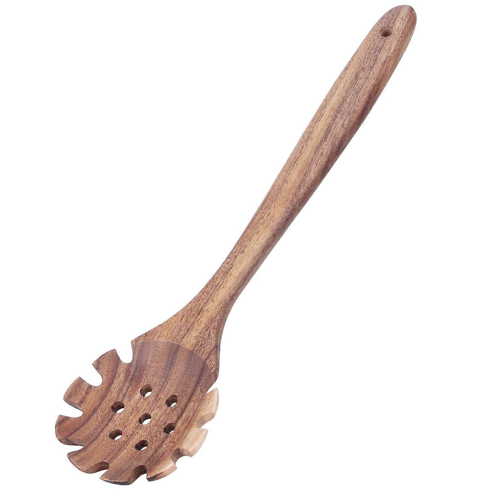 Wooden Pasta Server with Teeth, Long Handle Spaghetti Serving Spoon for Effortless Straining
