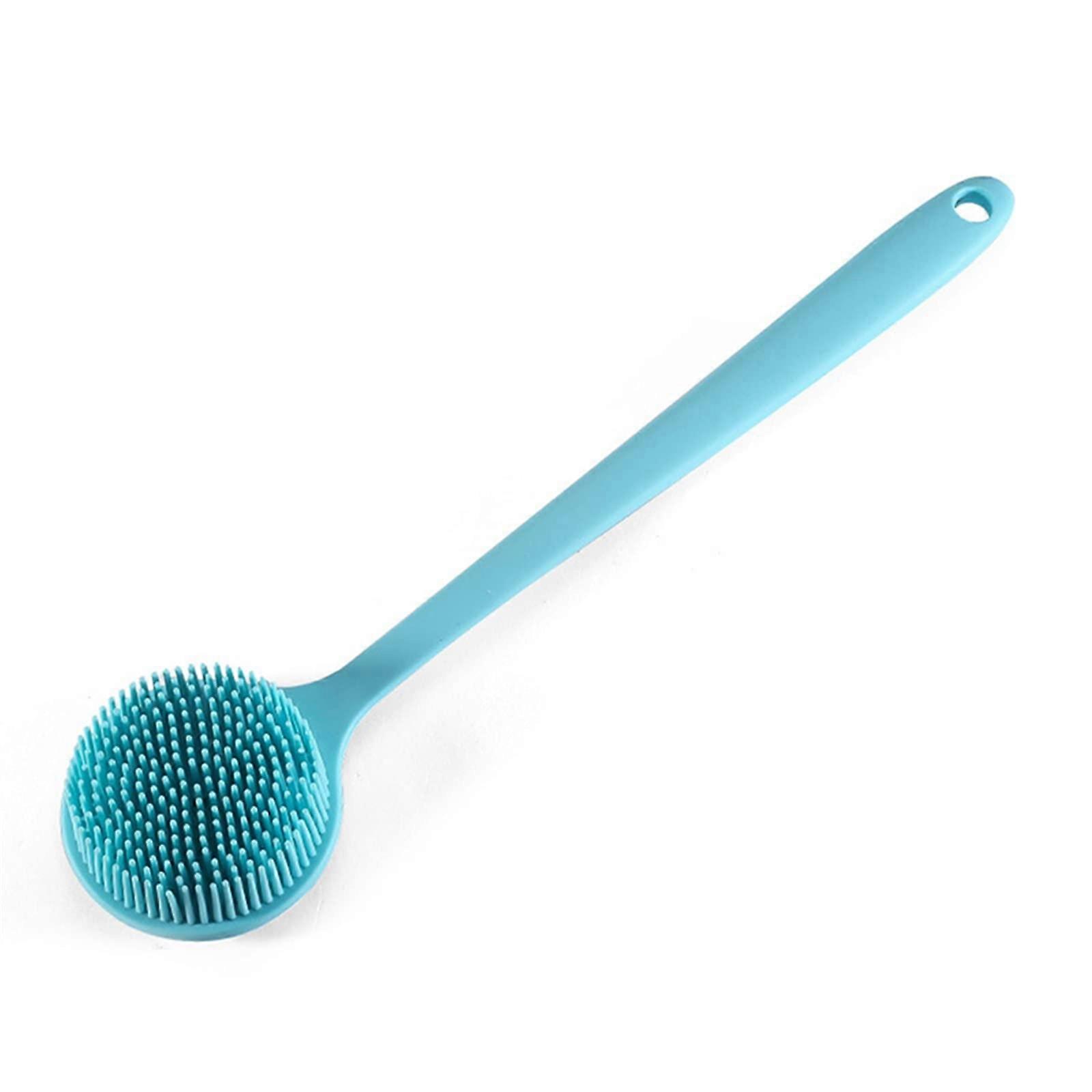 Long Handle Silicone Body Scrubber with Dual Function Design and Gentle Bristles, Blue