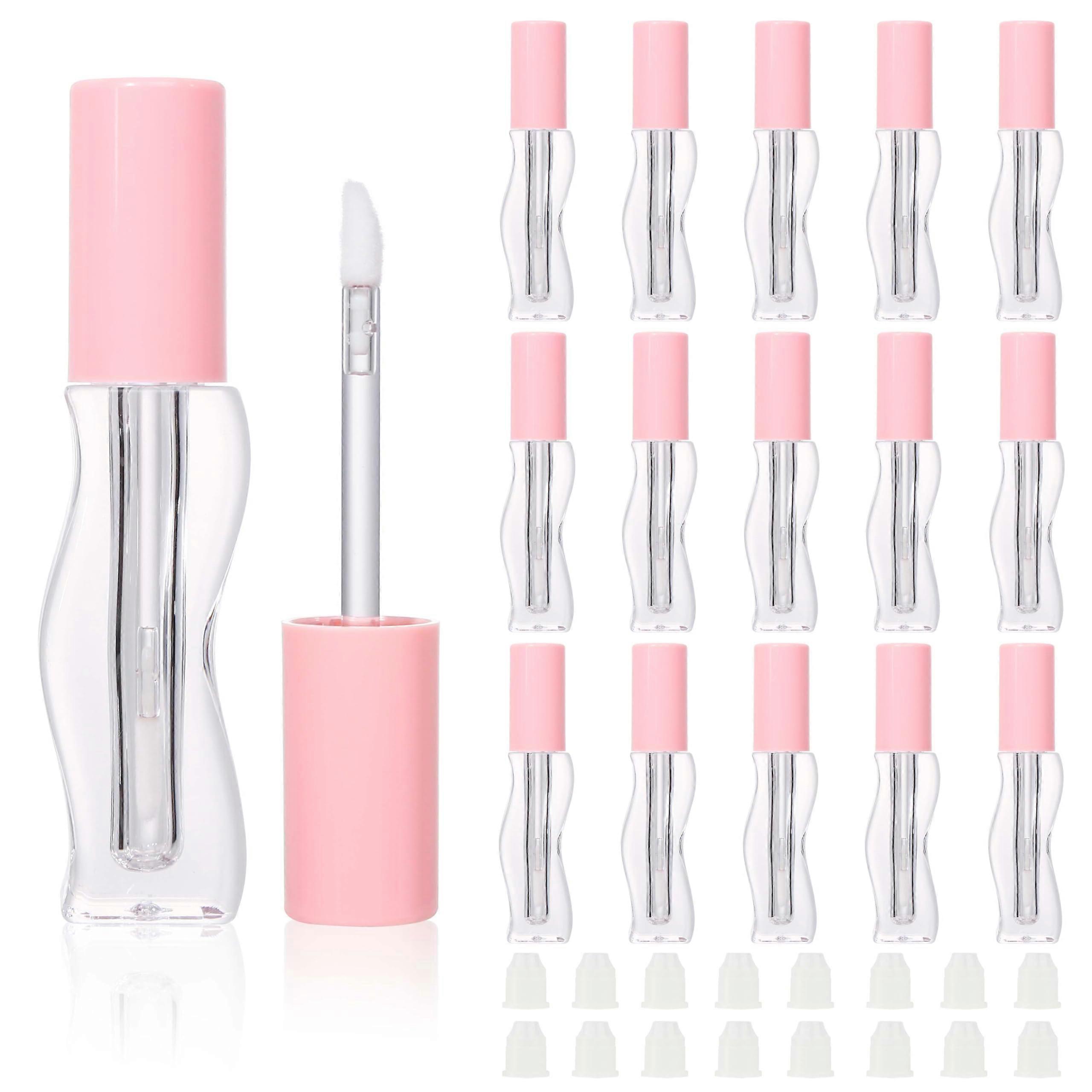 Empty Lip Gloss Tubes with Wand Applicator 2.5ml Pink Wave Shape Reusable Containers for DIY