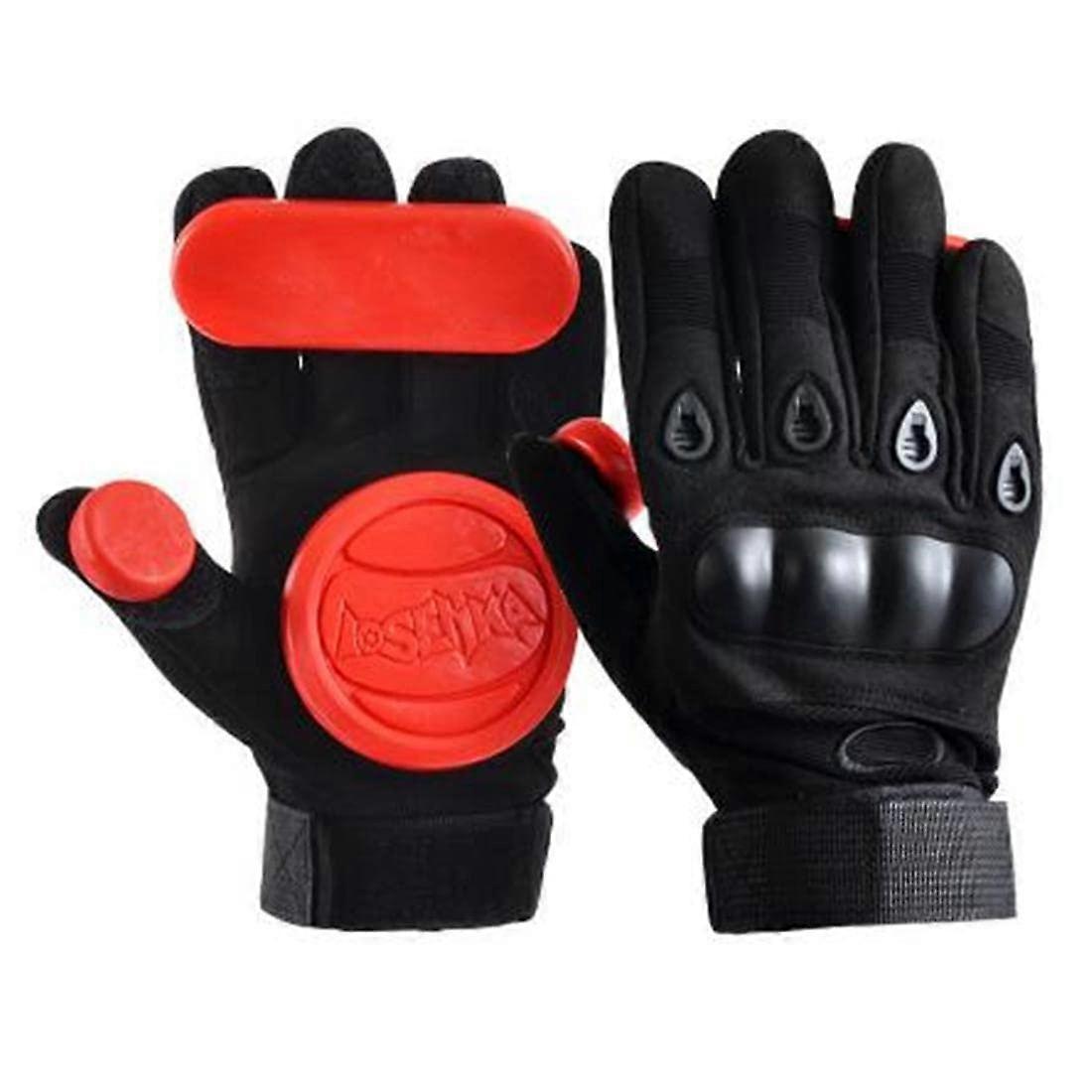 Downhill Skateboard Slide Gloves with Palm Protection and 2 Replaceable Slider Puck Sets Red