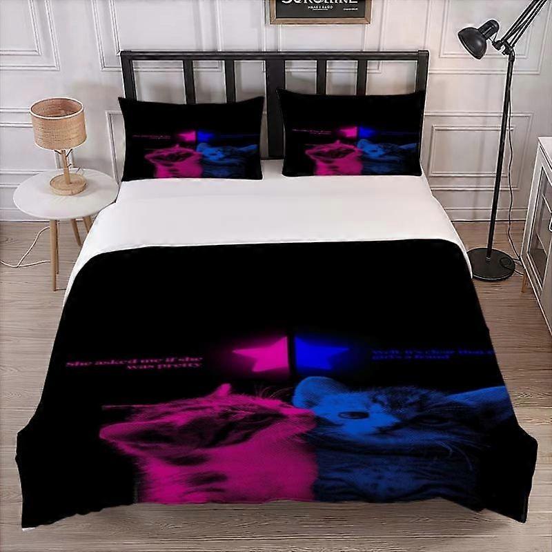Cyberpunk Cat Pattern ThreePiece Set Soft And Comfortable Bedding Set