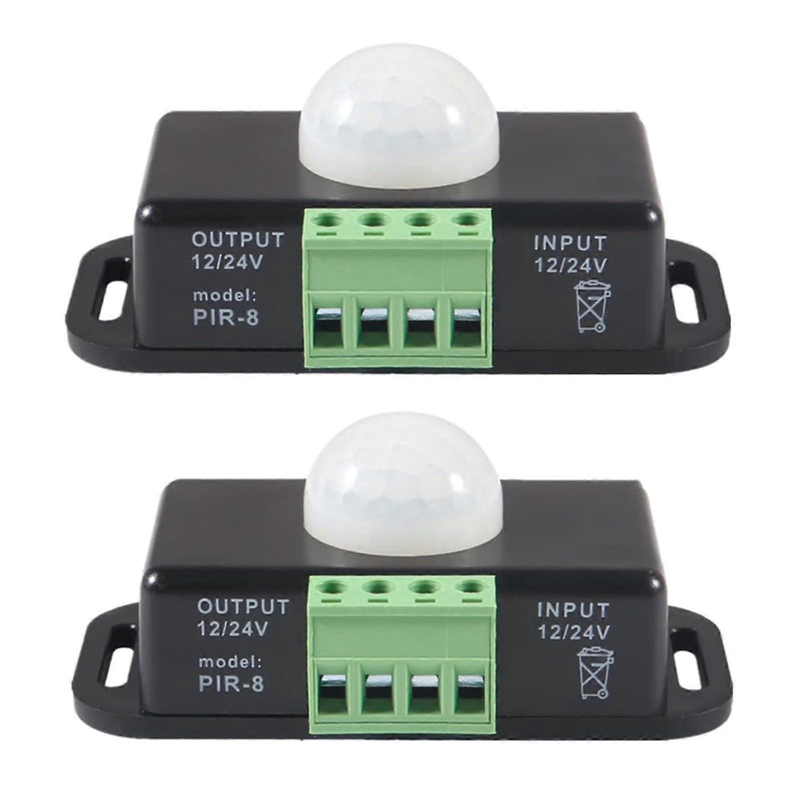 LED Motion Sensor Switch 2 Pack, 12V 24V PIR Controller with Adjustable Timer for LED Strip Lights