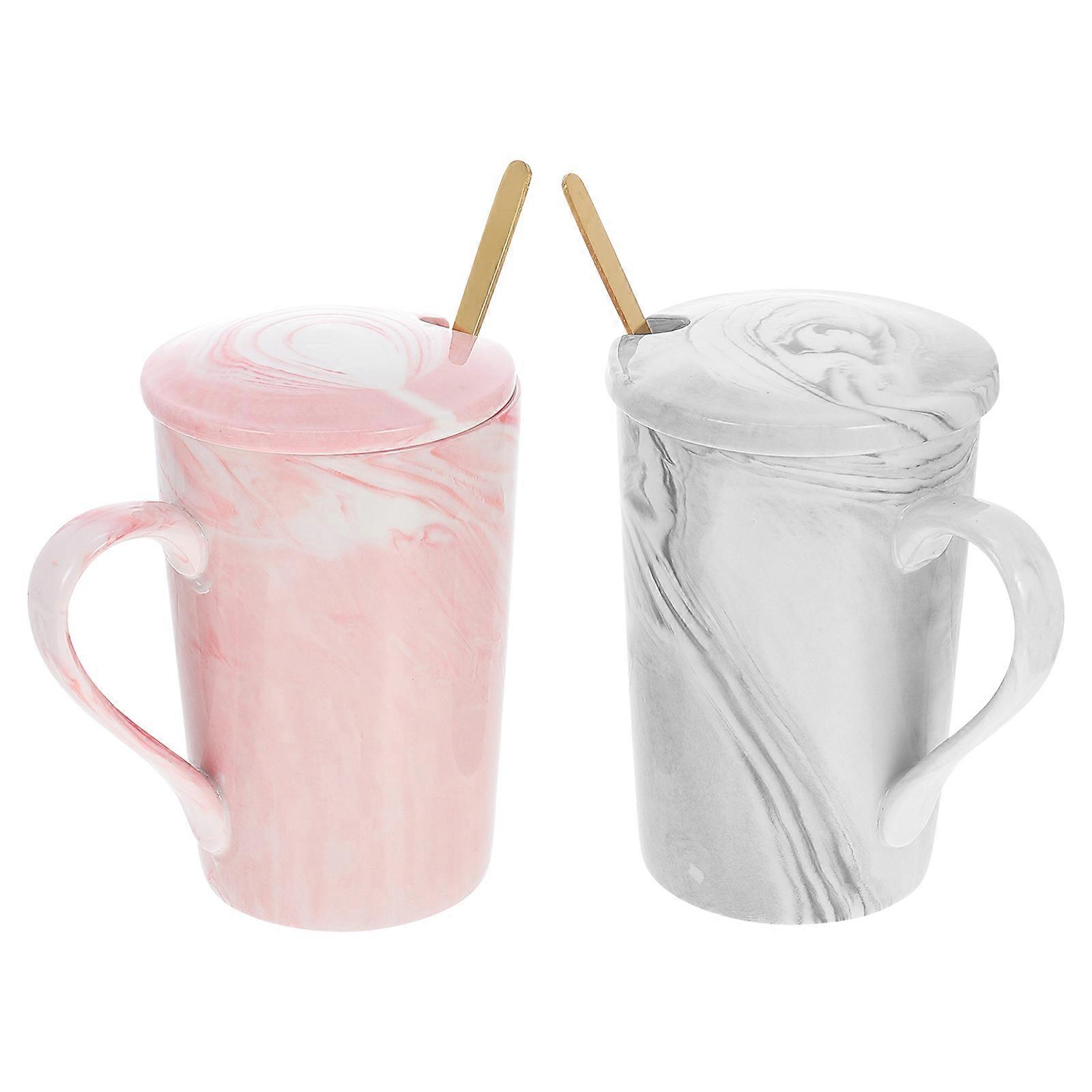 Marble Pattern Tea Mugs Ceramic Cups for Drinking 2Pcs Mugs
