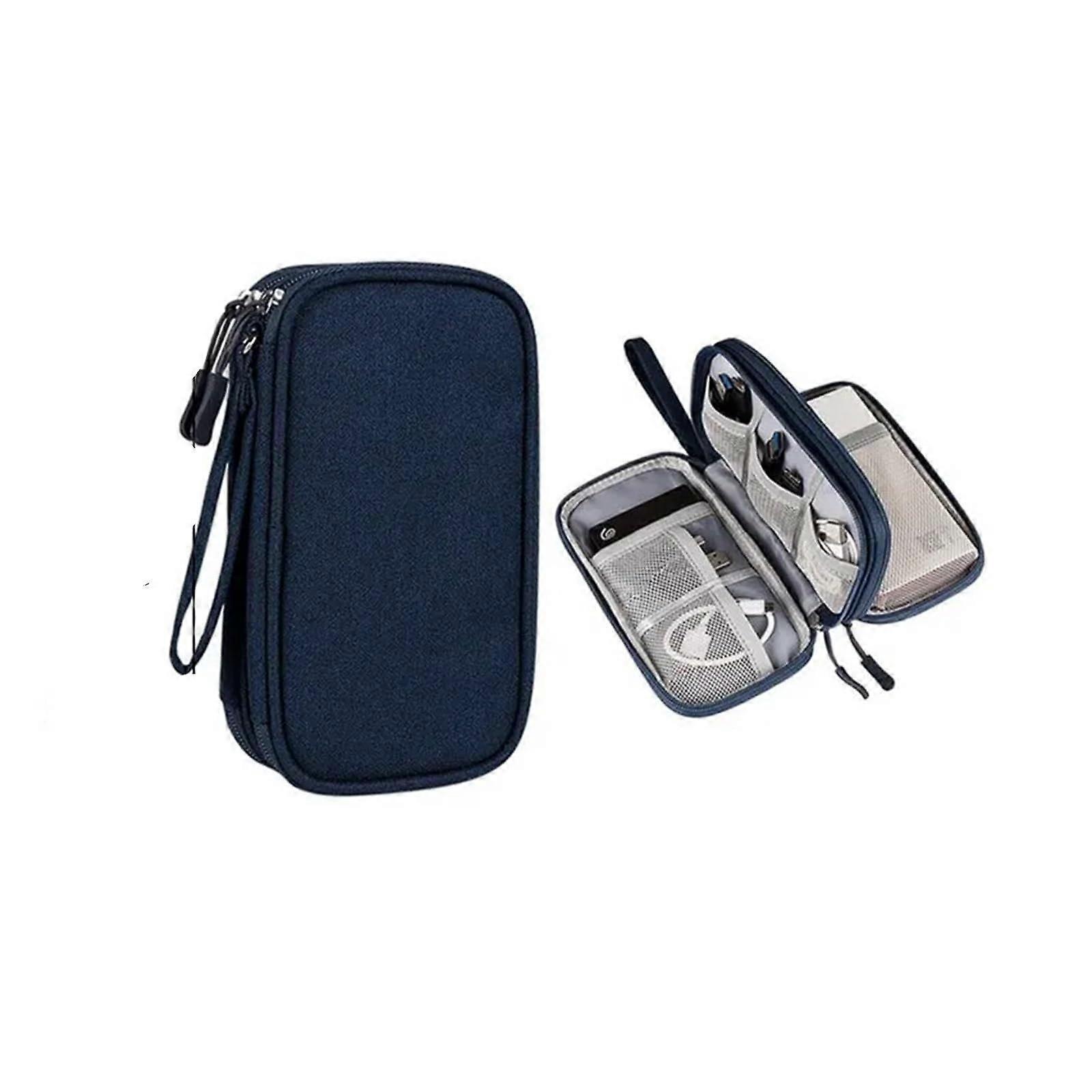 Electronics Organizer Bag with Protective Interior, Travel Cable Storage Case, Small Navy Pouch
