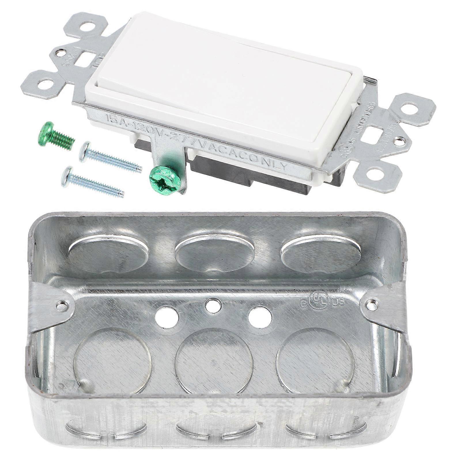 Wall Light Rocker 3-Way Switch with Junction Box Silver 1Set