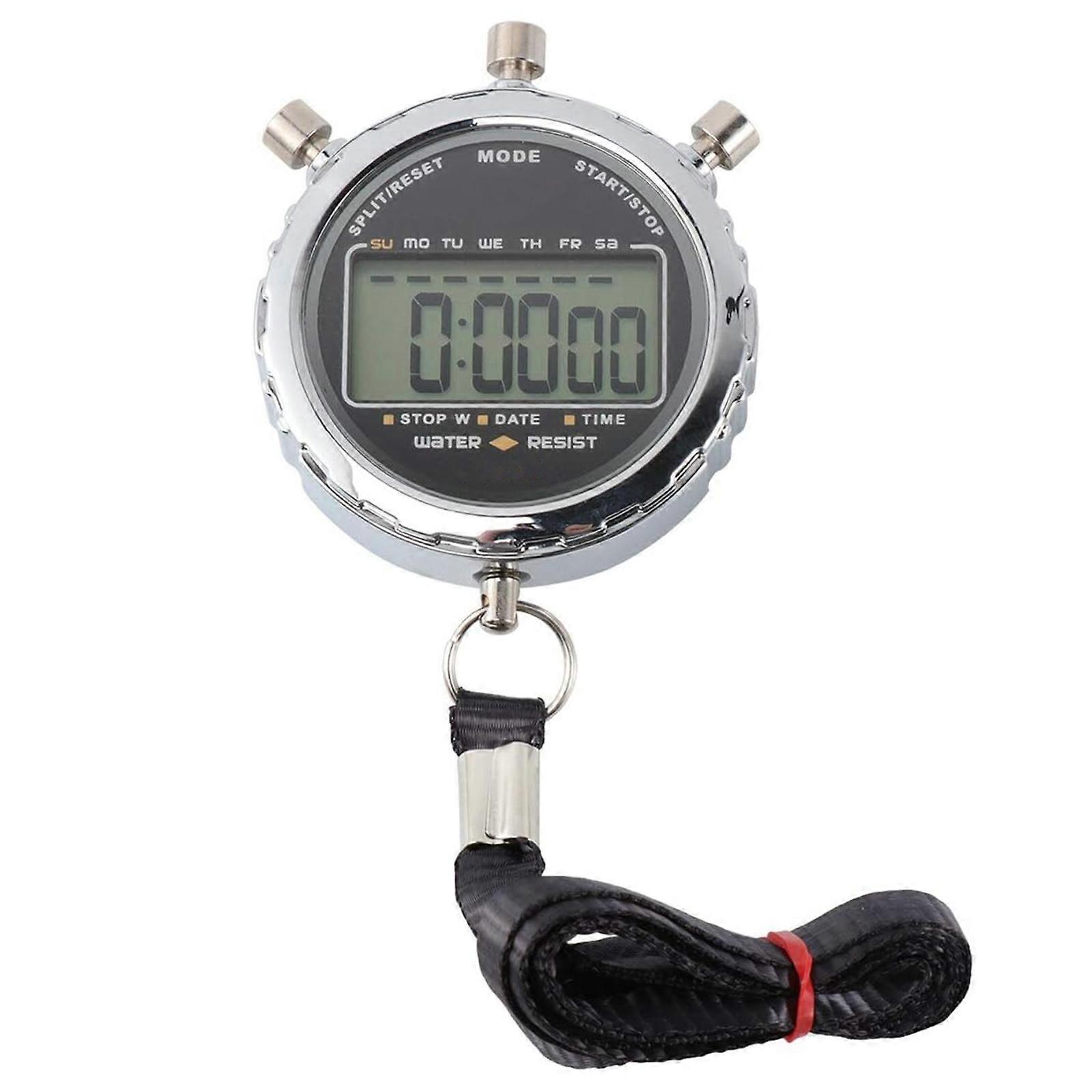 LCD Chronograph Metal Electronic Stopwatch Waterproof Digital Timer 3Pcs