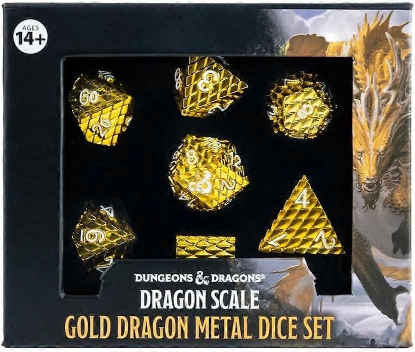 D&D Dragon Scale Metal Dice Set Gold