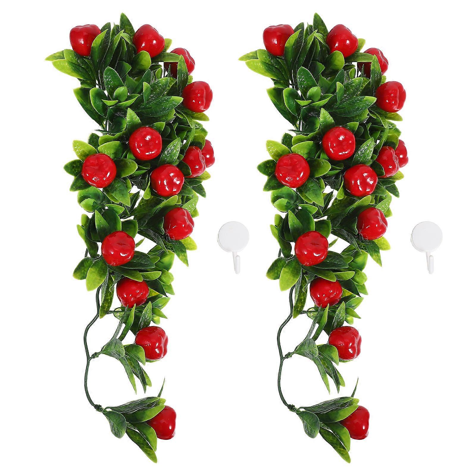 2Pcs Artificial Hanging Fruit String Wall Simulation Green Leaf Fruit Vine