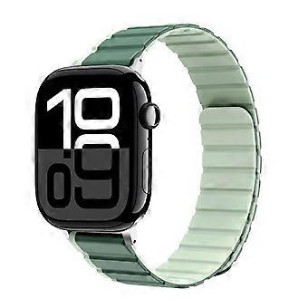 For Apple Watch Series 11 10 42mm / 9 8 7 41 / 6 SE 5 4 40mm Two-Tone Magnetic Silicone Band Green