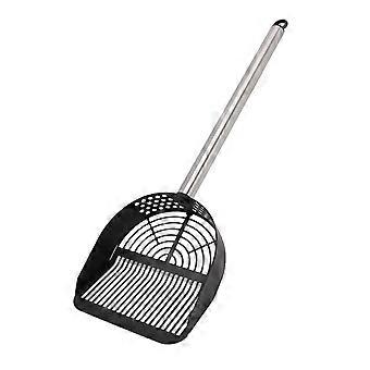 Stainless Steel Cat Litter Scoop Long Handle Half Round Shovel Poop Scooper Sand Sifter for Pet Cat Litter Boxes and Beaches Black