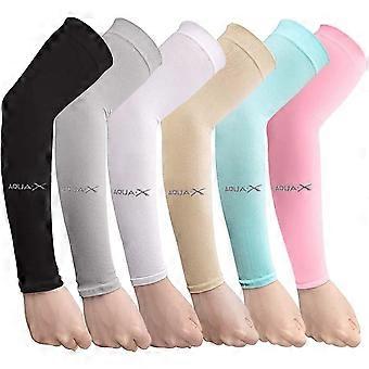 3/6 paar UV-bescherming koele arm mouwen voor dames en heren, UPF 50 arm mouwen 6 paar zwart + grijs + wit + beige + blauw + roze