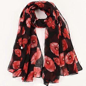 Poppy Print Scarf Remembrance Day Poppies Floral Wrap Shawl for Women Ladies