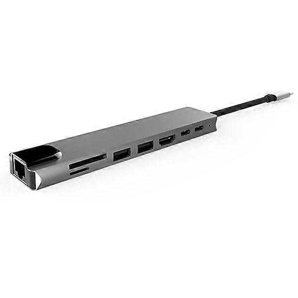 8 in 1 Type-C Docking Station USB 3.0 PD Multi-function Gray