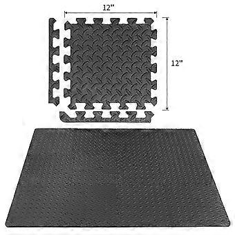 Eva Leaf Grain Floor Mat for Decoration Black 12Pcs Splicing Play Mats