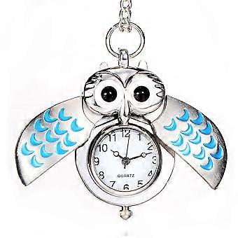 Cartoon Owl Pocket Watch Quartz Analog Necklace Pendant for Women 3Pcs Silver