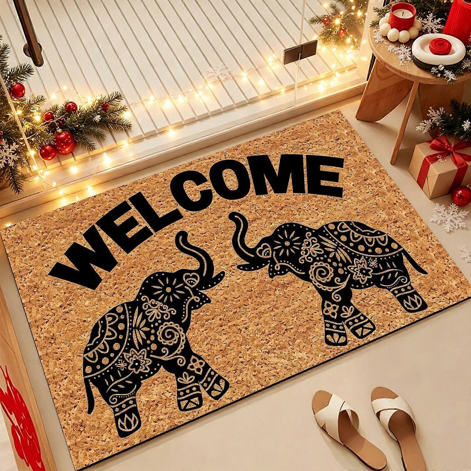 Printed Floor Mat, elephant WELCOME Design