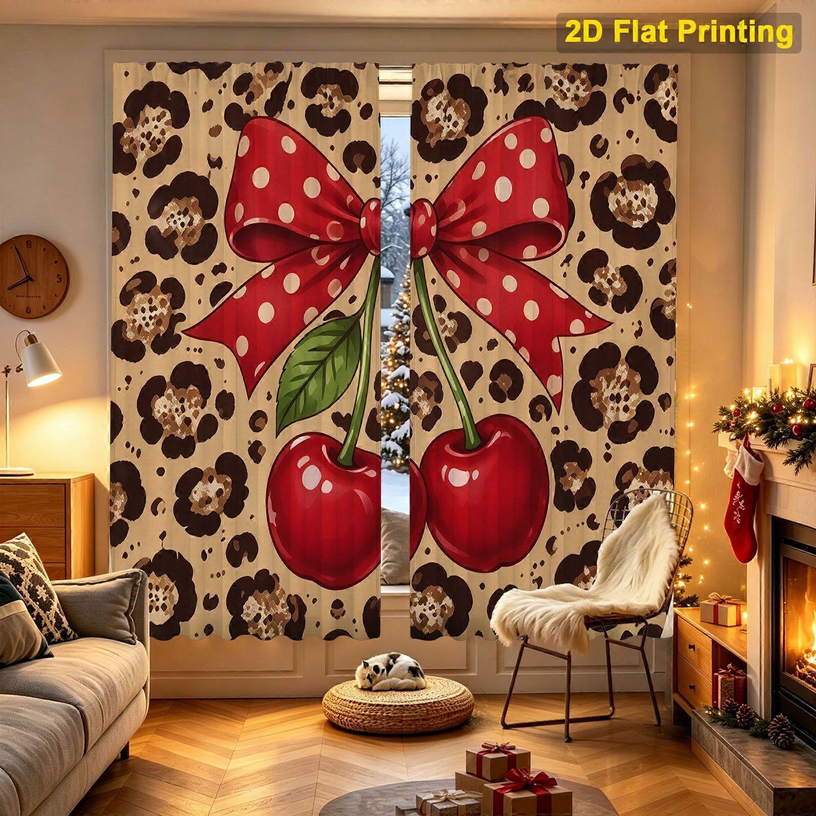 Curtain with Decorative leopard print cherry bow Print