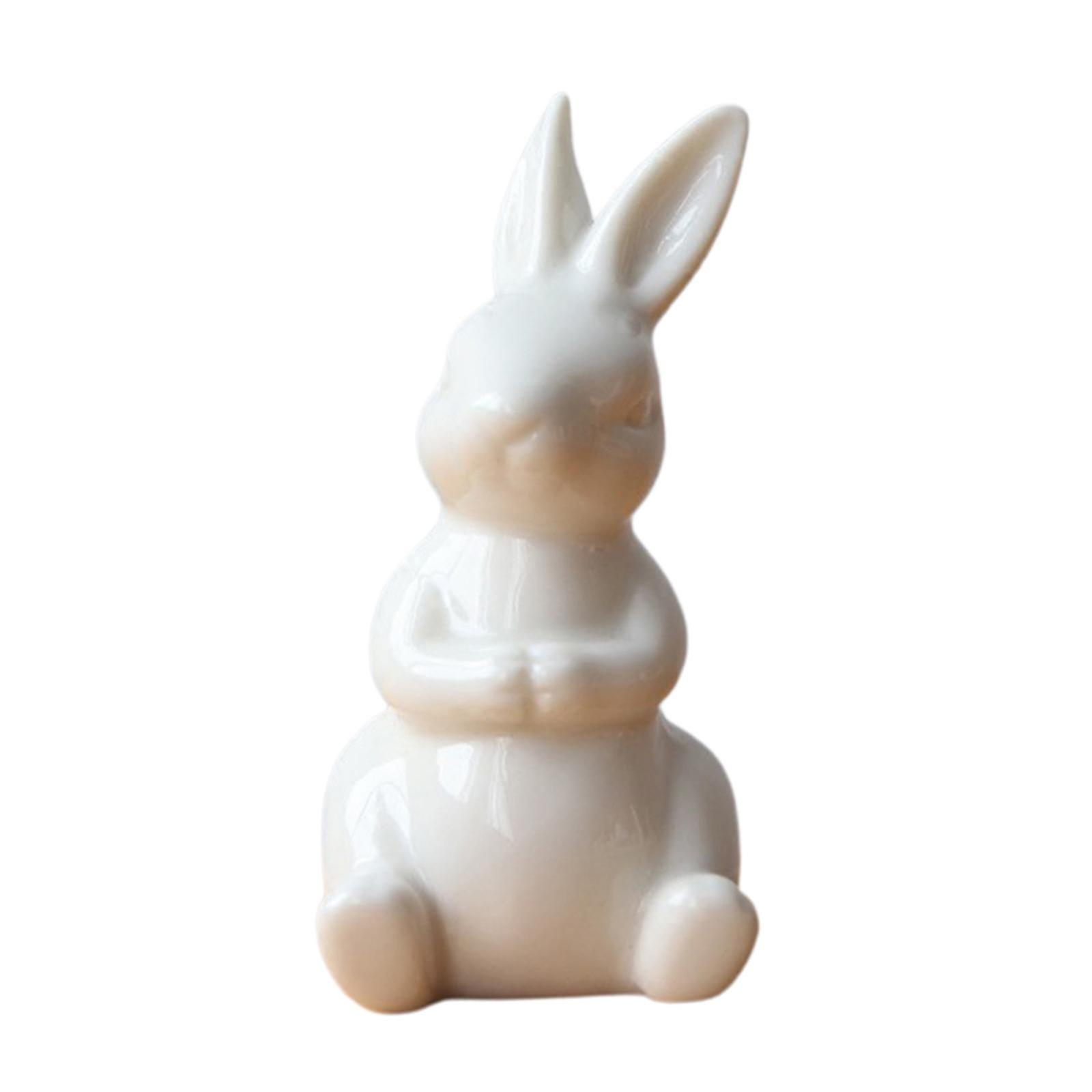 Modern Ceramic Rabbit Figurine Easter Statue Home Bookcase Decor Crafts Gift 4.8x9.5cm