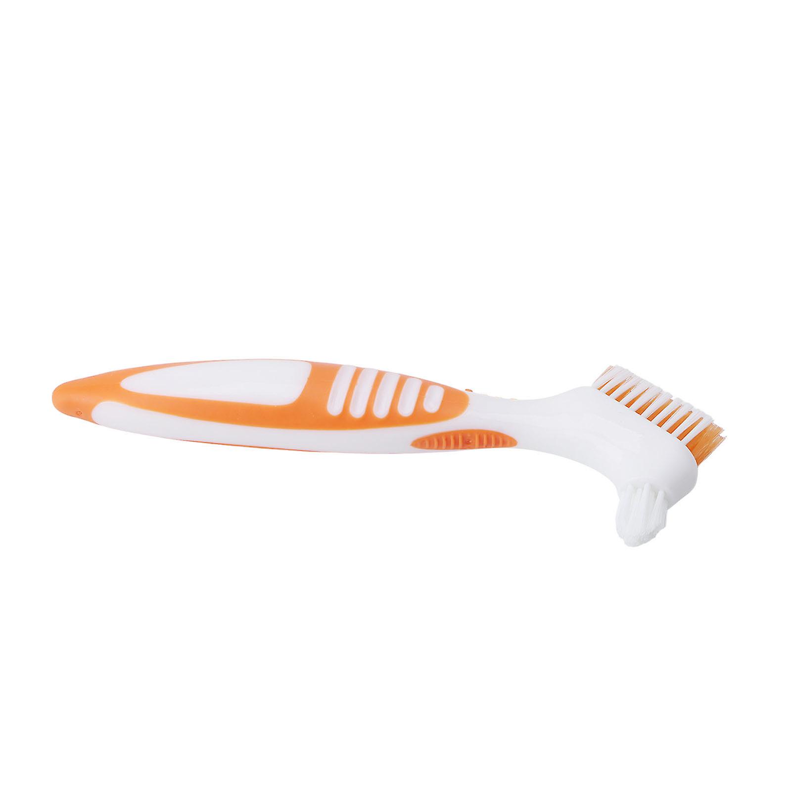 Denture Toothbrush Dual Head Safe Denture Cleaning Tools for Partial Dentures Half Dentures Complete Dentures Orange