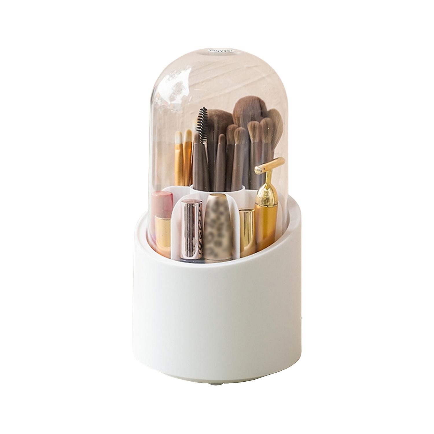 White Makeup Brush Organizer, Rotatable Storage Box for Cosmetics