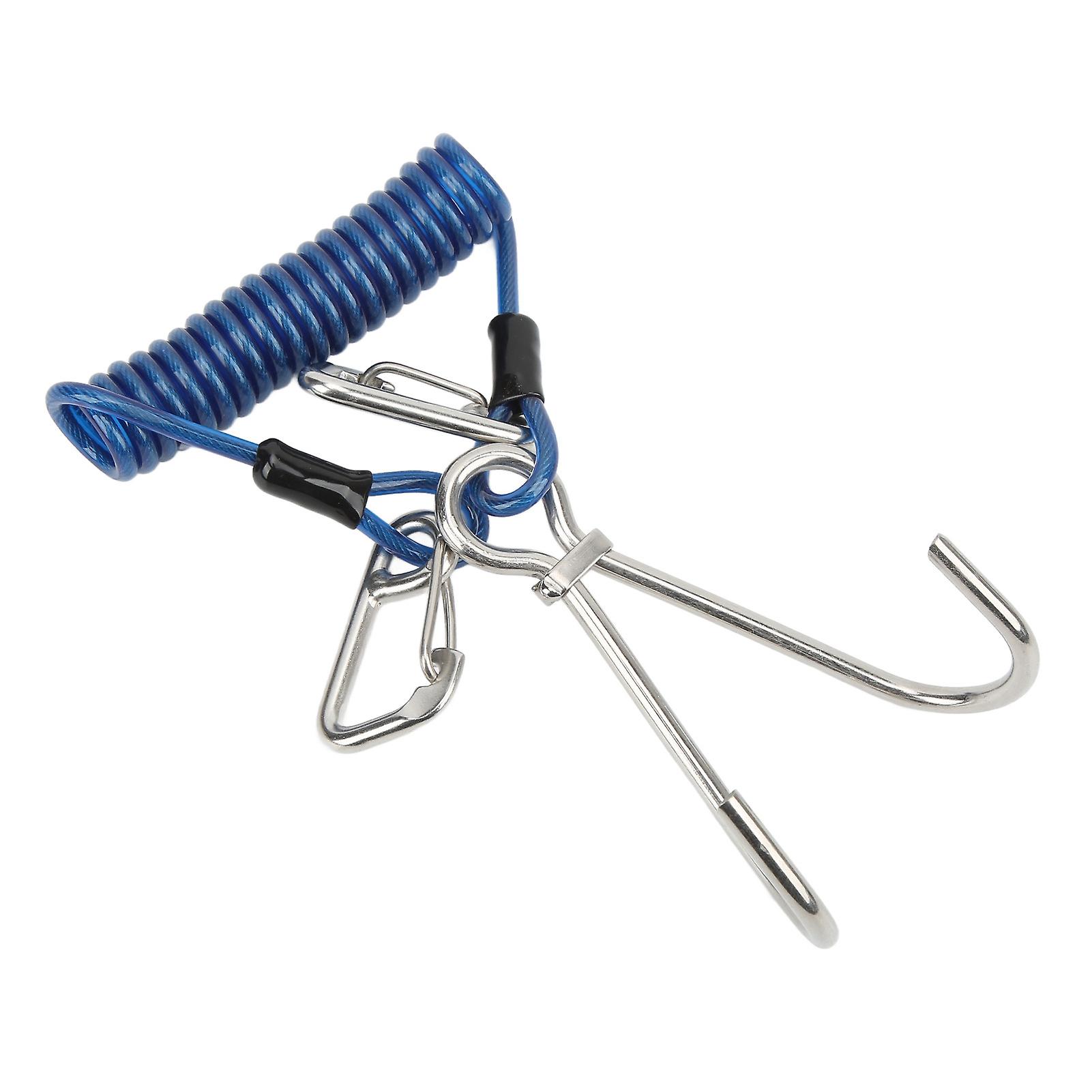 Diving Hook Spring Coiled Diving Lanyard Stainless Steel Scuba Diving Hook Double End Snap Clip Diving HookBlue