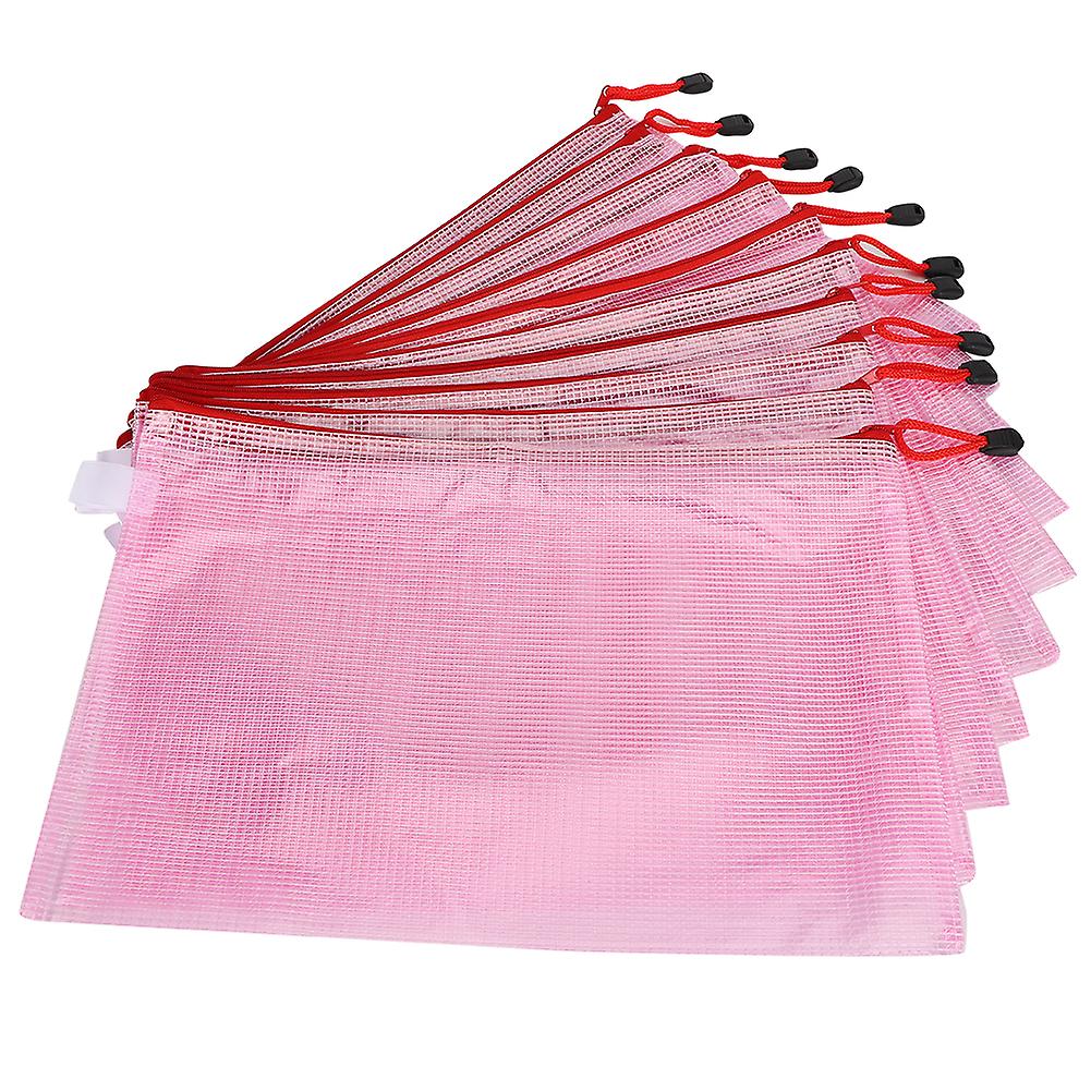 10pcs Light Pink Mesh Zipper Bags: A4 File Folder PVC Transparent Document Organizer