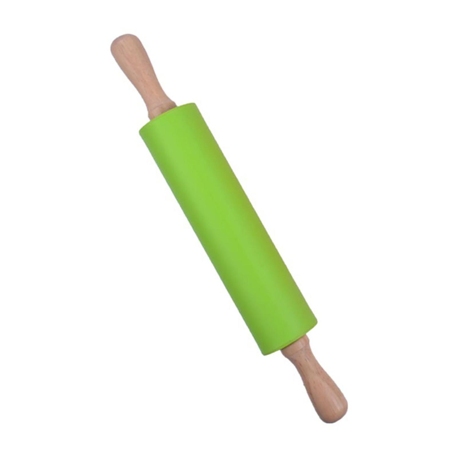OuZhan Rolling Pin Wooden Handle Good Toughness Silicone Wooden Handle Rolling Pin for Kitchen