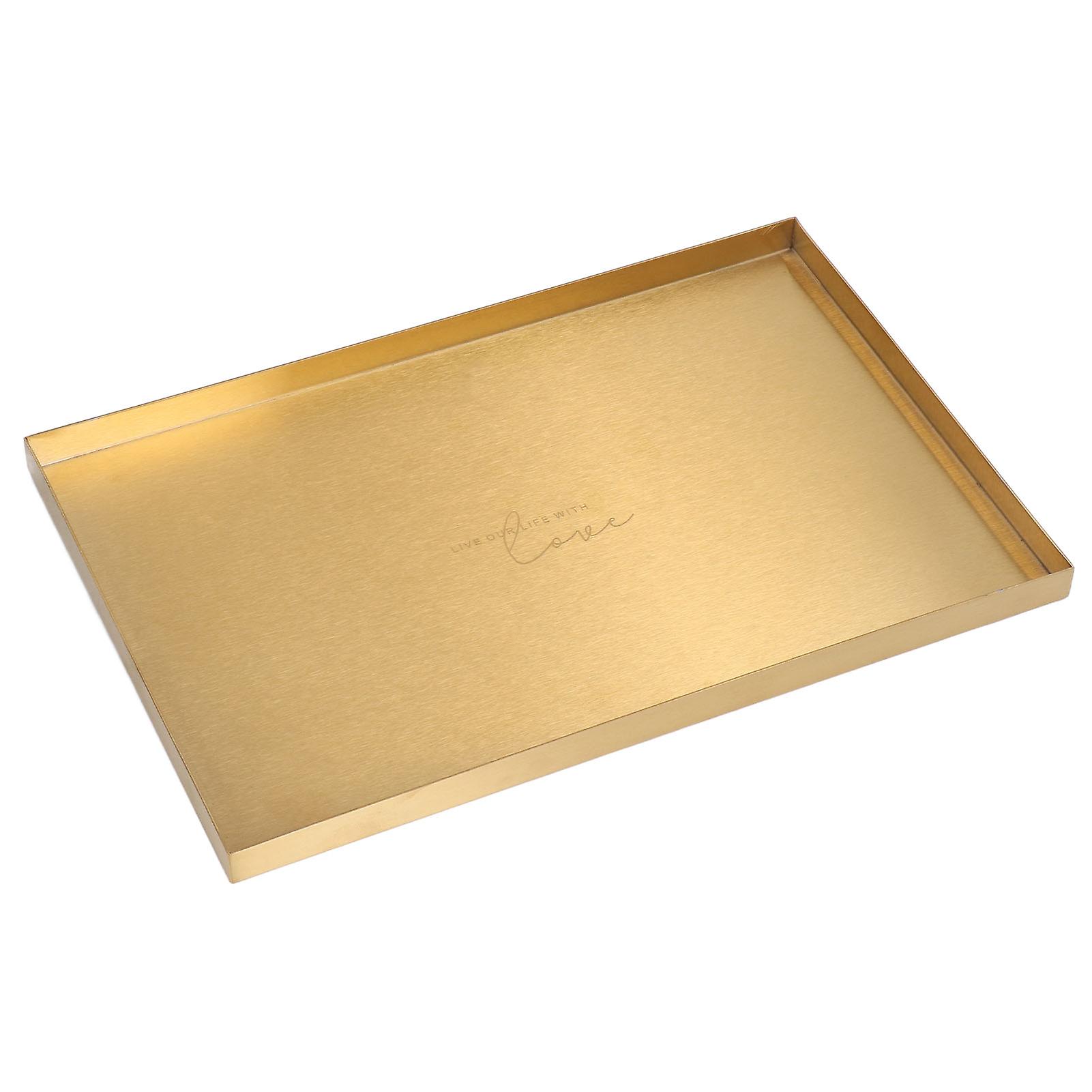 Luxury Gold Stainless Steel Tray for Elegant Cosmetic and Jewelry Display, Sleek Rectangle Design with Ample Storage Space, Storage Tray for Dresser,