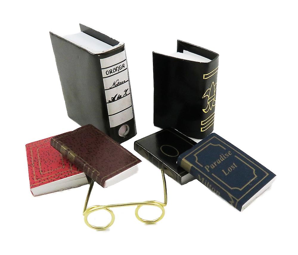 Dolls House Assorted Books & Reading Glasses Office Study Bookshelf Accessory