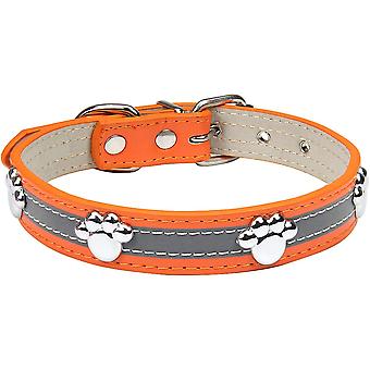 Veeki Reflective Dog Collar with Cute Paw Rivet Studded Funny Soft PU Leather Adjustable Puppy Dog Collars for Small Medium Large Dogs CatsS