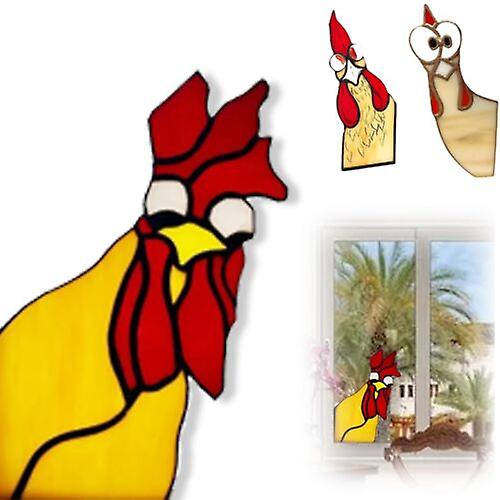 Funny Cocoș vitraliu Bird Window Corner Decor, Rooster Yard Decor