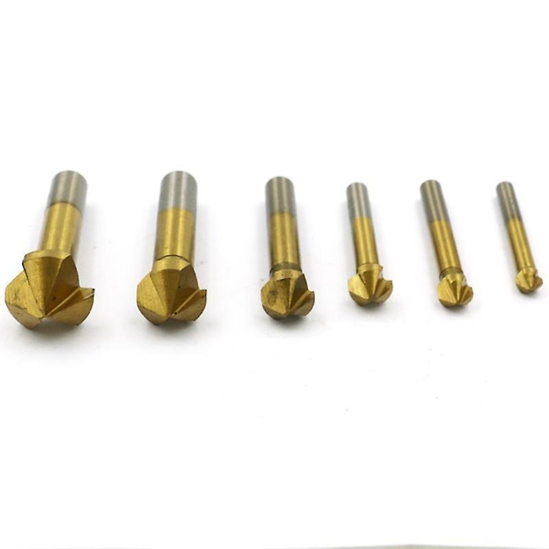 6 Piece 3 Flute 90 Degree Conical End Mill Titanium Coated