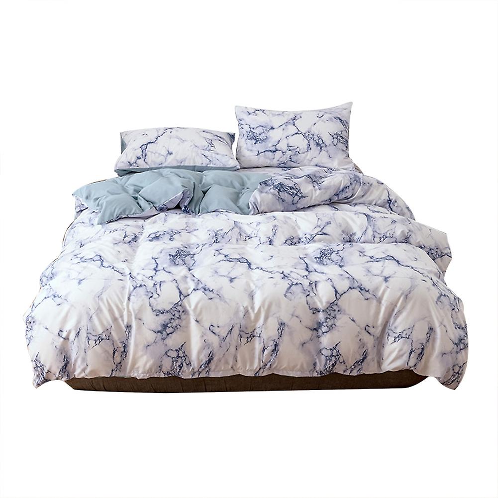 3Pcs/Set Polyester Marbled Bedding Set Quilt Cover with Pillowcase AU-Double Size (Blue)